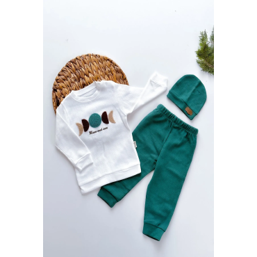 Erkek Bebek Çocuk Takım Uzun Kollu Şapkalı Alt Üst Takım Bebek Giyim