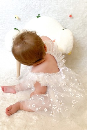 Kız Bebek Elbise Kız Çocuk Elbise Doğum Günü Parti Düğün Elbise Dantelli Kısa Kol Astarlı Elbise