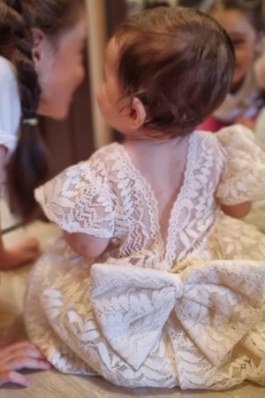 Kız Bebek Elbise Kız Çocuk Elbise Doğum Günü Parti Düğün Elbise Dantelli Kısa Kol Astarlı Elbise