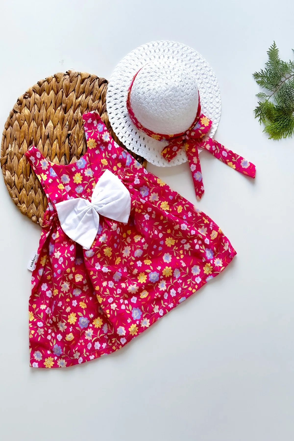 Kız Bebek Kız Çocuk Yazlık Elbise Askılı Şapkalı Bebek Takım Bebek Giyim Yazlık Elbise Şapka
