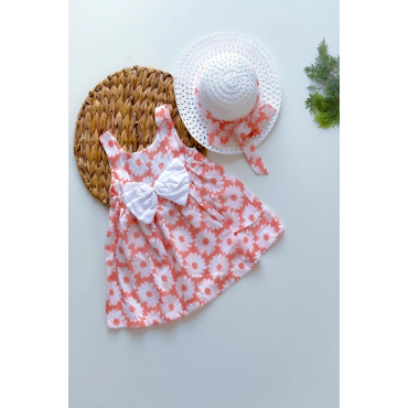 Kız Bebek Kız Çocuk Yazlık Elbise Askılı Şapkalı Bebek Takım Bebek Giyim Yazlık Elbise Şapka