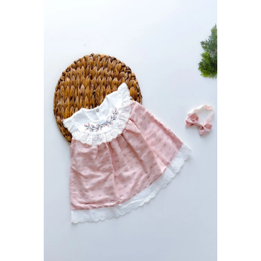 Kız Bebek Kız Çocuk Yazlık Elbise Kısa Kollu Astarlı Bandana Bebek Takım Bebek Giyim