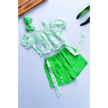 Kız Bebek Kız Çocuk Yazlık Elbise Kısa Kollu Şortlu Bandanalı Bebek Takım Bebek Giyim