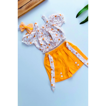Kız Bebek Kız Çocuk Yazlık Elbise Kısa Kollu Şortlu Bandanalı Bebek Takım Bebek Giyim