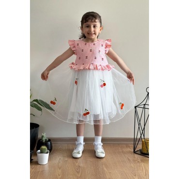 Yazlık Elbise Kısa Kollu Tüllü Tütü Astarlı Kız Çocuk Elbise Bebek Giyim Kız Bebek Elbise ELBKRZ