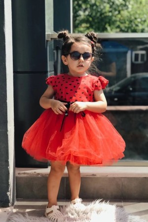 Yazlık Elbise Kısa Kollu Tüllü Tütü Astarlı Kız Çocuk Elbise Bebek Giyim Kız Bebek Elbise ELBKLP
