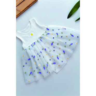 Kız Bebek Yazlık Elbise Kısa Kollu Tüllü Tütü Astarlı Bebek Takım Bebek Giyim