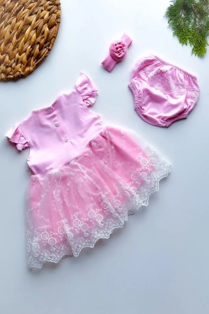Kız Bebek Kız Çocuk Yazlık Elbise Kısa Kollu Tüllü Tütü Astarlı Bebek Takım Bebek Giyim