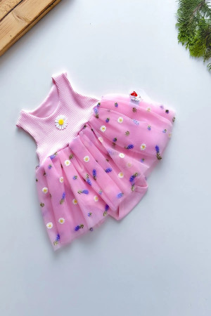 Kız Bebek Kız Çocuk Yazlık Elbise Kısa Kollu Tüllü Tütü Astarlı Bebek Takım Bebek Giyim ELBTTL