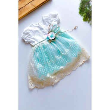Kız Bebek Kız Çocuk Yazlık Elbise Kısa Kollu Tüllü Tütü Astarlı Bebek Takım Bebek Giyim ELBYPK