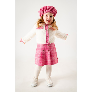 Kız Çocuk Kız Bebek Hırkalı Şapkalı Etekli Welsoft Peluş Oduncu Üçlü Elbise Takım