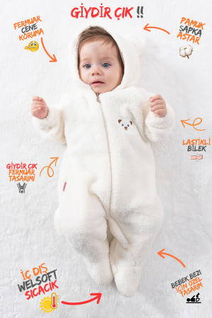 Welsoft Peluş Fermuarlı Kışlık Unisex Kız Erkek Bebek Uyku Tulumu Bebek Tulumu Çocuk Tulumu