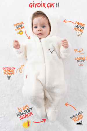 Welsoft Peluş Fermuarlı Kışlık Unisex Kız Erkek Bebek Uyku Tulumu Bebek Tulumu Çocuk Tulumu