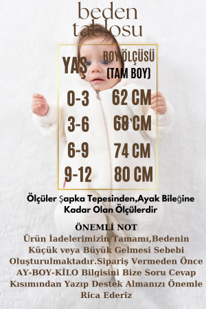Welsoft Peluş Fermuarlı Kışlık Unisex Kız Erkek Bebek Uyku Tulumu Bebek Tulumu Çocuk Tulumu