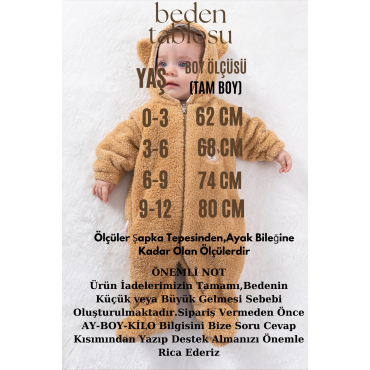 Welsoft Peluş Fermuarlı Kışlık Unisex Kız Erkek Bebek Uyku Tulumu Bebek Tulumu Çocuk Tulumu
