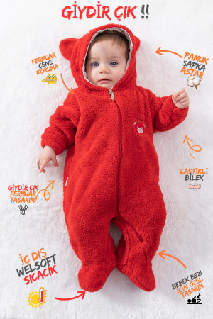 Welsoft Peluş Fermuarlı Kışlık Unisex Kız Erkek Bebek Uyku Tulumu Bebek Tulumu Çocuk Tulumu