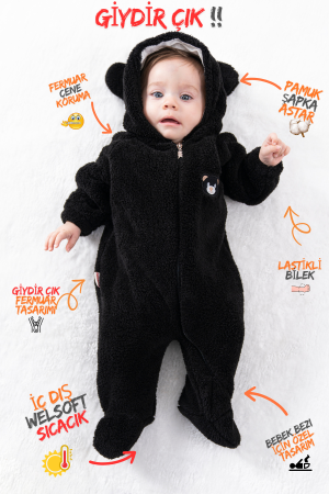 Welsoft Peluş Fermuarlı Kışlık Unisex Kız Erkek Bebek Uyku Tulumu Bebek Tulumu Çocuk Tulumu