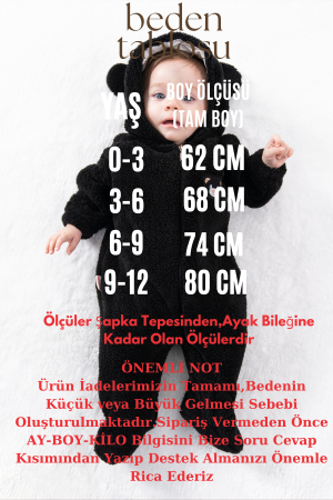 Welsoft Peluş Fermuarlı Kışlık Unisex Kız Erkek Bebek Uyku Tulumu Bebek Tulumu Çocuk Tulumu