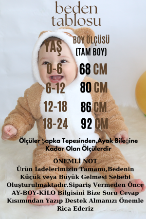Welsoft Peluş Unisex Fermuarlı Kışlık Bebek Uyku Tulumu Bebek Tulumu Çocuk Tulumu Çocuk Kostümü