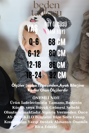 Welsoft Peluş Unisex Fermuarlı Kışlık Bebek Uyku Tulumu Bebek Tulumu Çocuk Tulumu Çocuk Kostümü