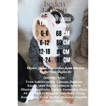 Welsoft Peluş Unisex Fermuarlı Kışlık Bebek Uyku Tulumu Bebek Tulumu Çocuk Tulumu Çocuk Kostümü