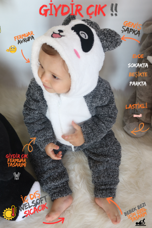 Welsoft Peluş Unisex Fermuarlı Kışlık Bebek Uyku Tulumu Bebek Tulumu Çocuk Tulumu Çocuk Kostümü